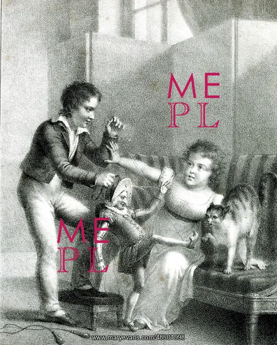  : Children and cat playing with Mr Punch puppet