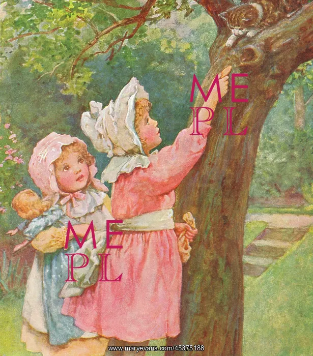 : Children coax cat from tree : Children coax cat from tree