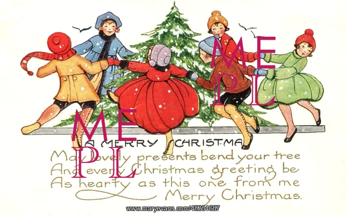 : Children dancing around a Christmas tree : Children dancing around a Christmas tree