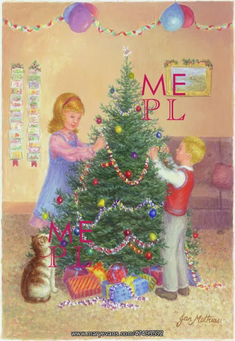  : Two children decorating a Christmas tree