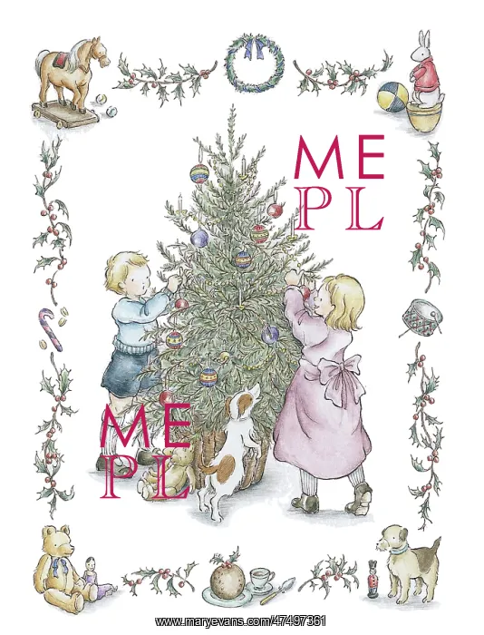 : Children decorating a Christmas tree : Children decorating a Christmas tree