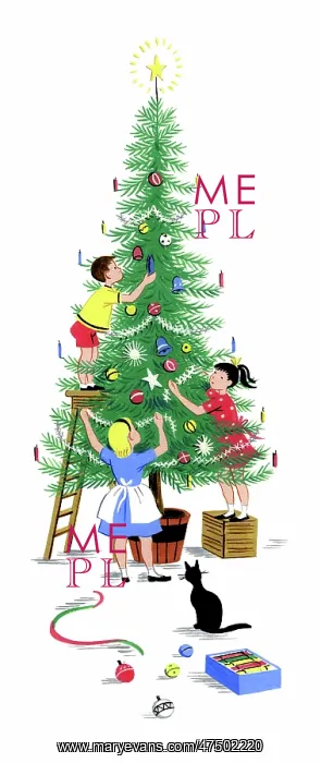 : Children decorating the Christmas tree : Children decorating the Christmas tree
