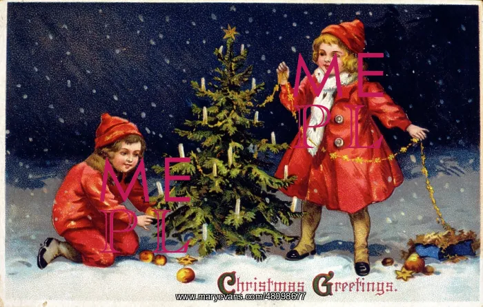 : Children decorating Christmas tree : Children decorating Christmas tree