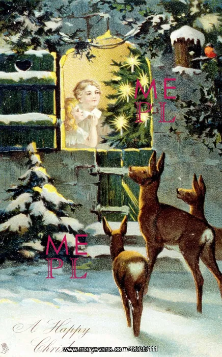  : Children and deer on a Christmas card