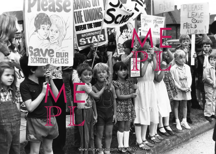 : Children demonstrating to save school playing fields : Children demonstrating to save school playing fields