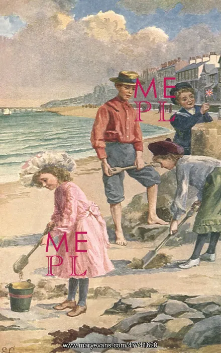  : Children digging in the sand on the beach