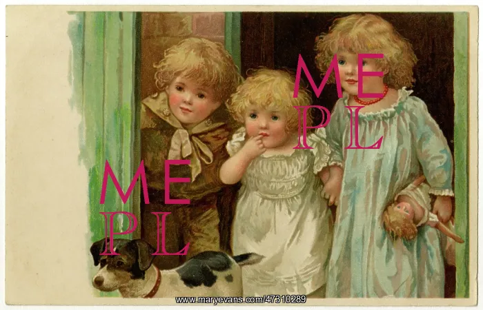 : THREE CHILDREN / DOG 1900 : THREE CHILDREN / DOG 1900