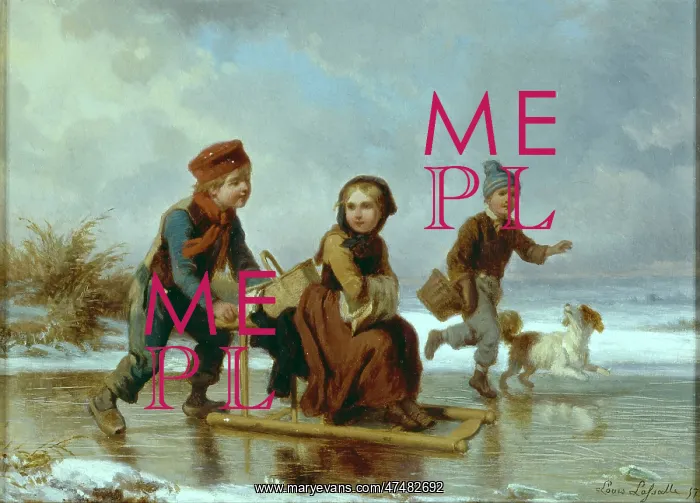 : Three children with a dog on the ice : Three children with a dog on the ice