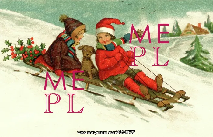 : Children and dog sledging at Christmas : Children and dog sledging at Christmas
