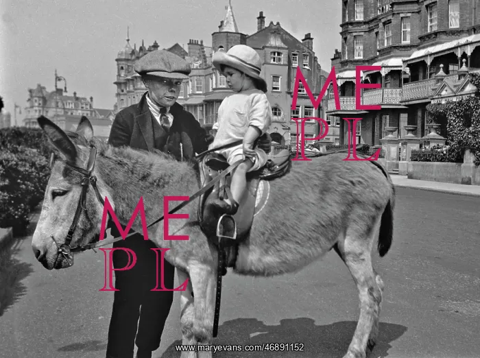  : Two children with a donkey at the seaside