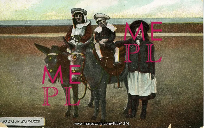 : Children on Donkeys, Blackpool, Lancashire : Children on Donkeys, Blackpool, Lancashire