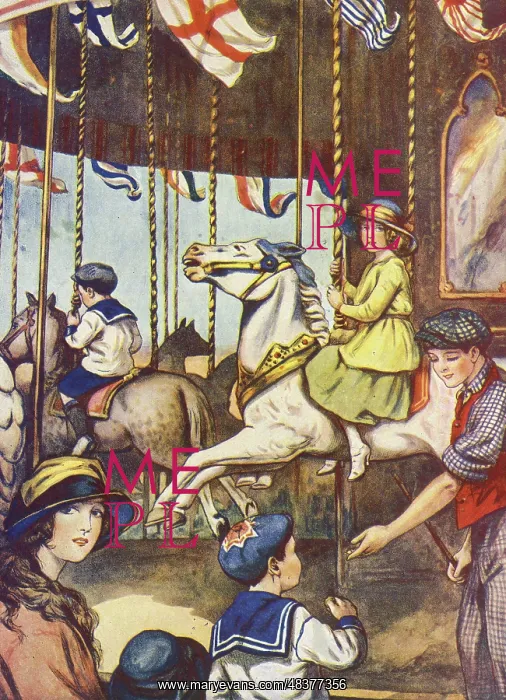 : Children on a fairground carousel : Children on a fairground carousel