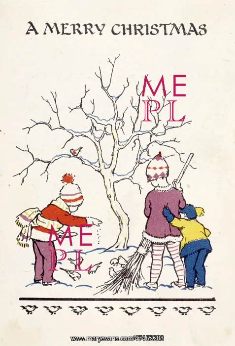 : Three children feeding birds under a tree : Three children feeding birds under a tree