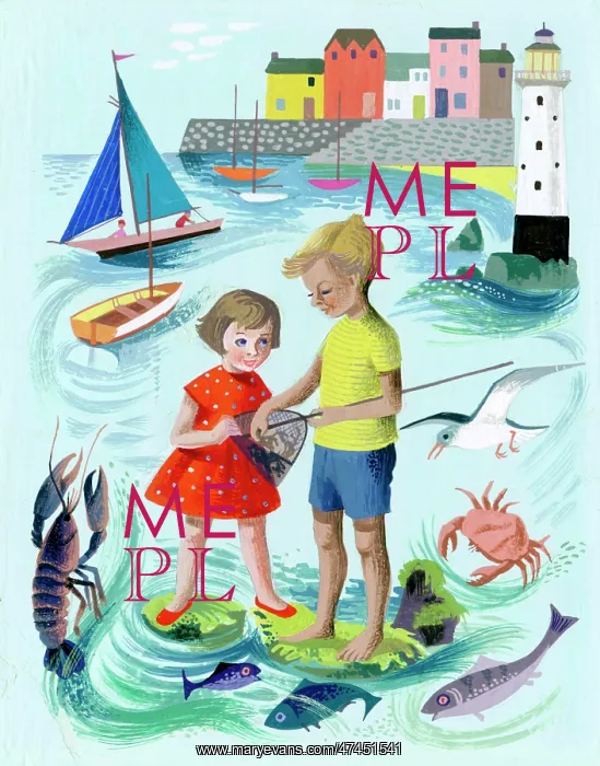  : Children fishing at the seaside