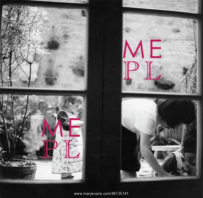 : Three children in a garden, seen through the window : Three children in a garden, seen through the window