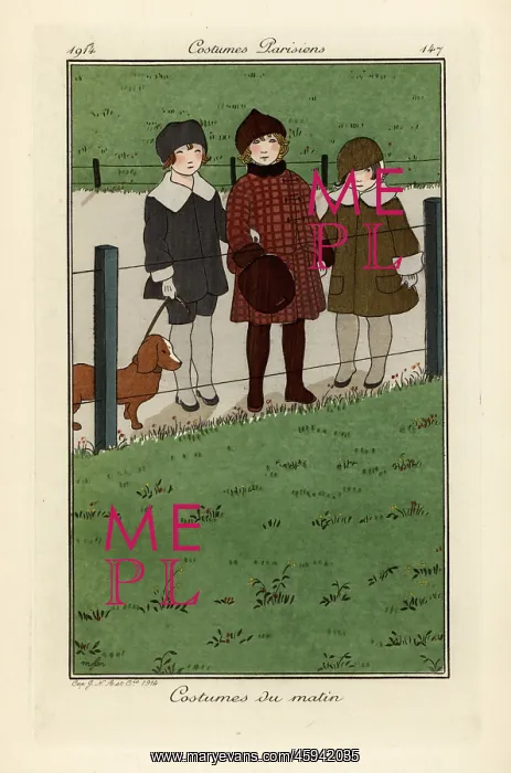 : Children in hats and coats with a dog : Children in hats and coats with a dog