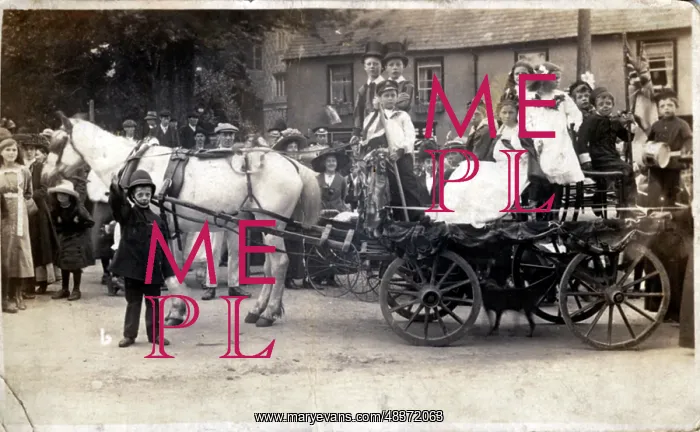 : Children on Horse-drawn Carnival Float, Unknown Location : Children on Horse-drawn Carnival Float, Unknown Location