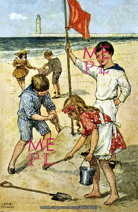 : children, kids playing on the beach, illustration : children, kids playing on the beach, illustration