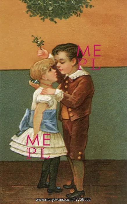 : Children Kissing Under Mistletoe : Children Kissing Under Mistletoe