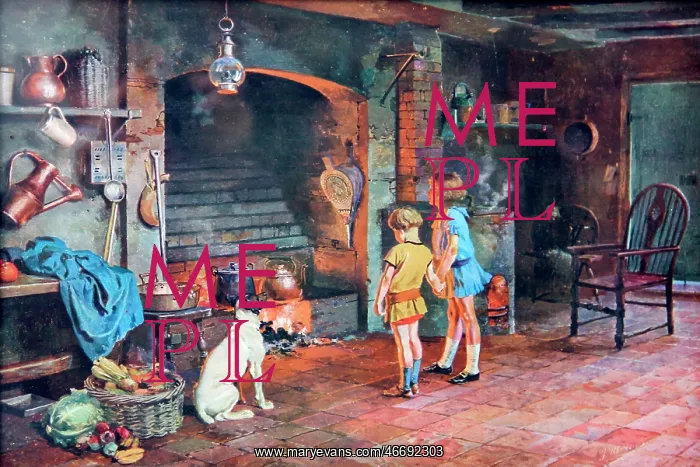 : Children by a kitchen hearth : Children by a kitchen hearth