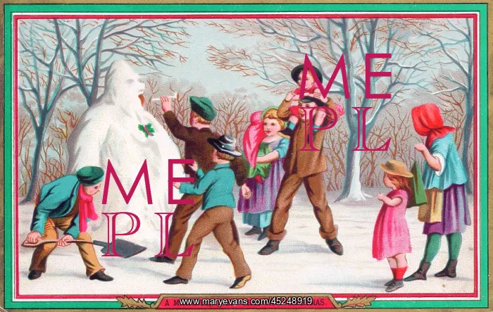  : Children making a snowman on a Christmas card