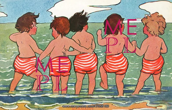 : Children paddling and looking out to sea : Children paddling and looking out to sea