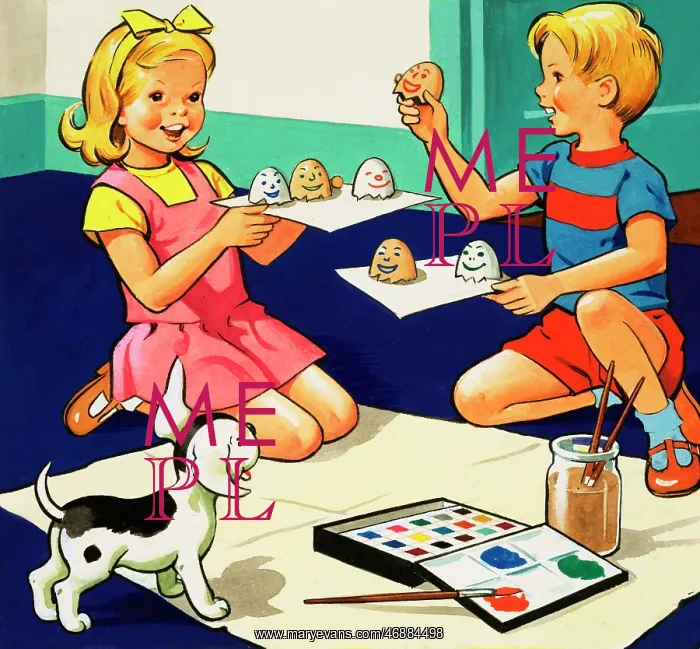  : Children painting eggs
