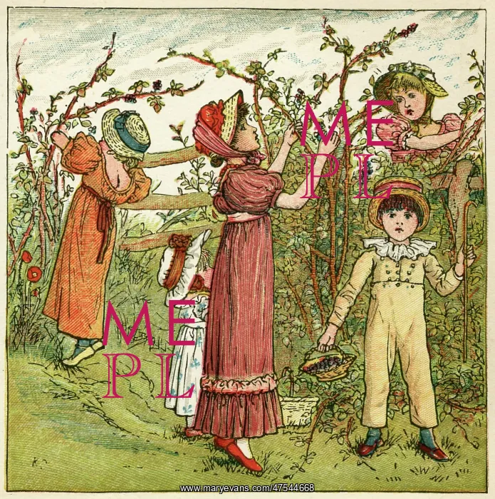 : Five children picking blackberries : Five children picking blackberries