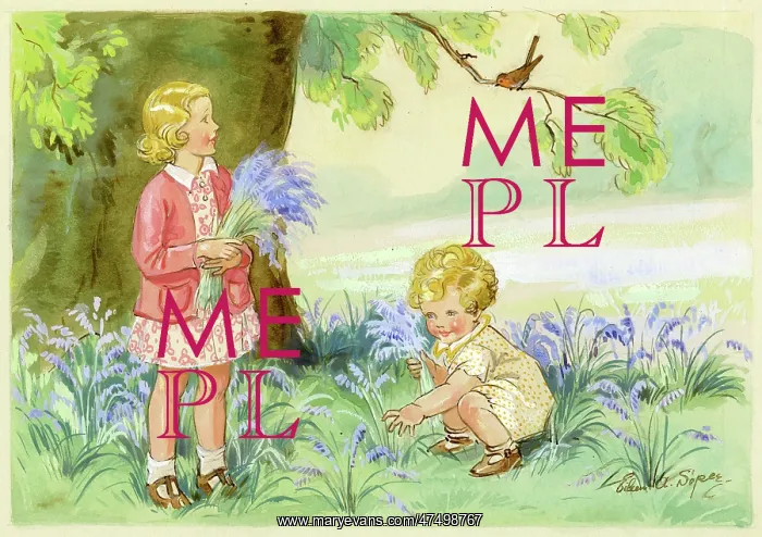 : Children picking bluebells : Children picking bluebells