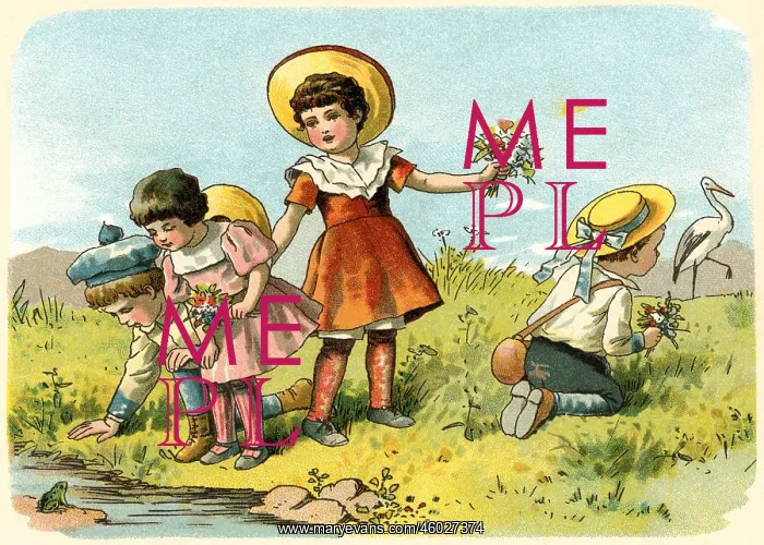  : children, picking flower, Germany, circa 1900
