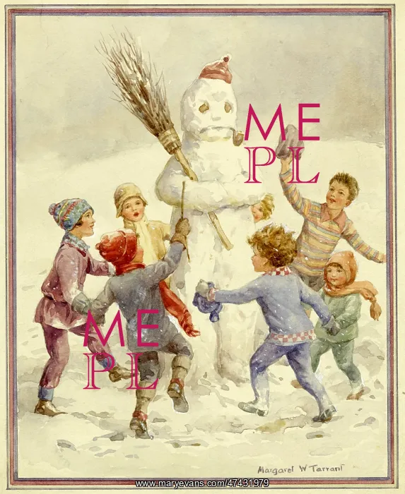 : Children play and dance around a sad snowman : Children play and dance around a sad snowman