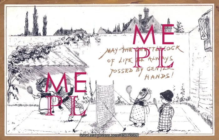 : Children playing badminton on a greetings card : Children playing badminton on a greetings card