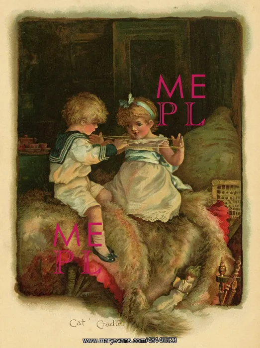 : Two children playing Cat's Cradle : Two children playing Cat's Cradle