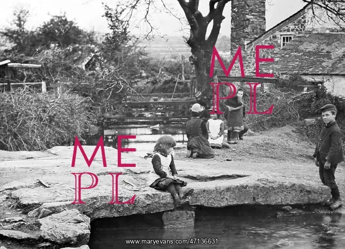 : Children playing on a clapper bridge on Dartmoor : Children playing on a clapper bridge on Dartmoor