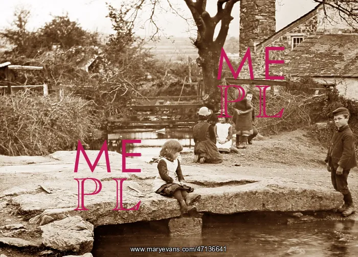 : Children playing on a clapper bridge on Dartmoor : Children playing on a clapper bridge on Dartmoor