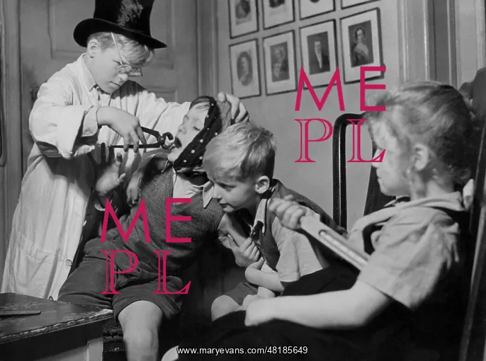 : Children playing dentist, 1938 : Children playing dentist, 1938