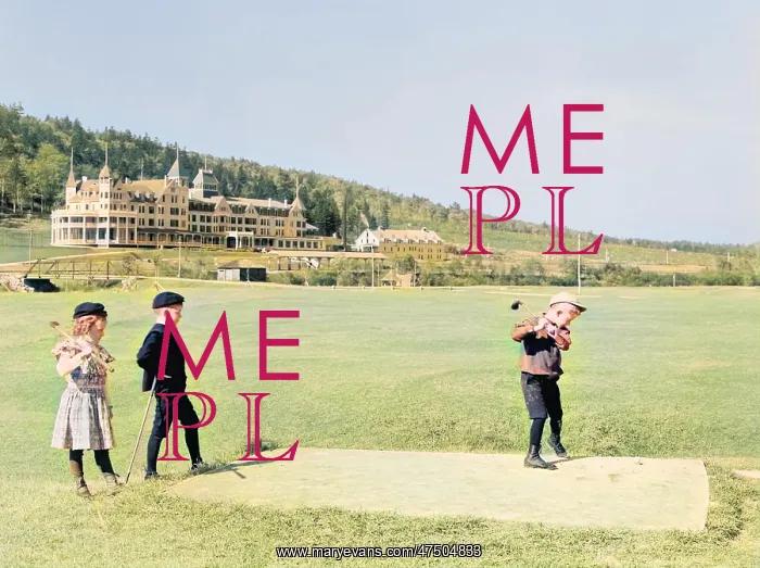 : Children playing golf driving from the 9th tee, Mount Pleasa : Children playing golf driving from the 9th tee, Mount Pleasa