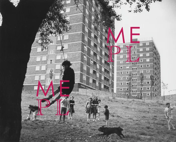 : Children playing near modern tower blocks : Children playing near modern tower blocks