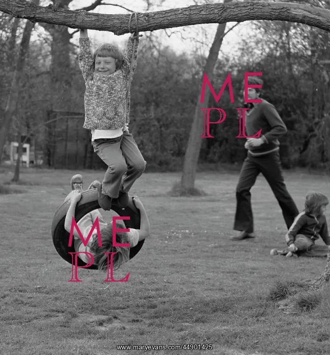 : Children playing on a tyre swing : Children playing on a tyre swing