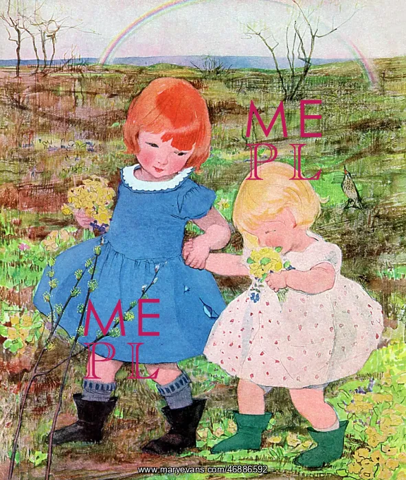 : Two children with posies by Muriel Dawson : Two children with posies by Muriel Dawson