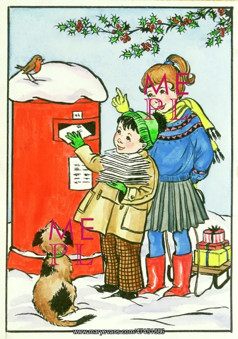  : Two children posting Christmas cards