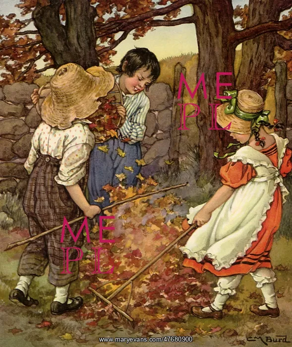 : Children Raking Leaves : Children Raking Leaves