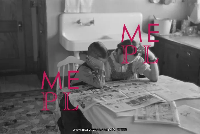 : Children reading Sunday papers, Rustan brothers farm near D : Children reading Sunday papers, Rustan brothers farm near D