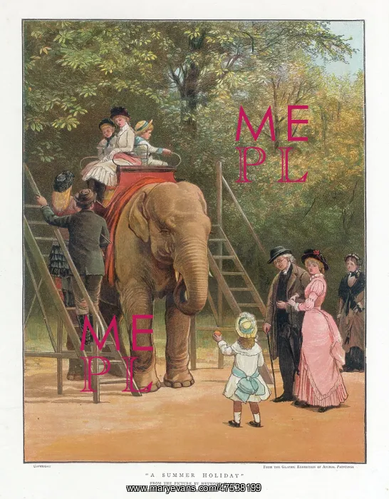 : Children riding on an elephant : Children riding on an elephant