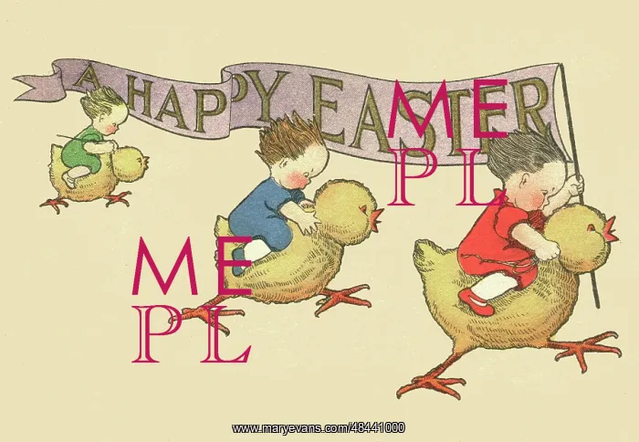  : Children riding on little chicks at Easter