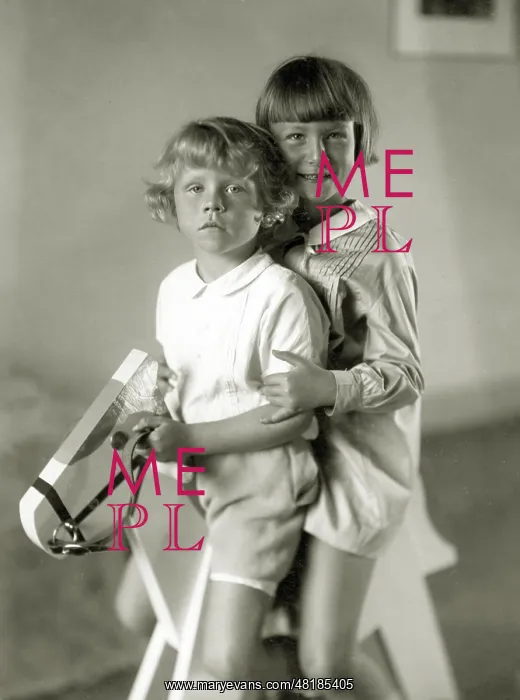 : Children on a rocking horse, 1930 : Children on a rocking horse, 1930