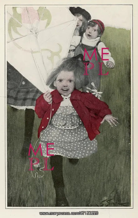  : Children running with a kite