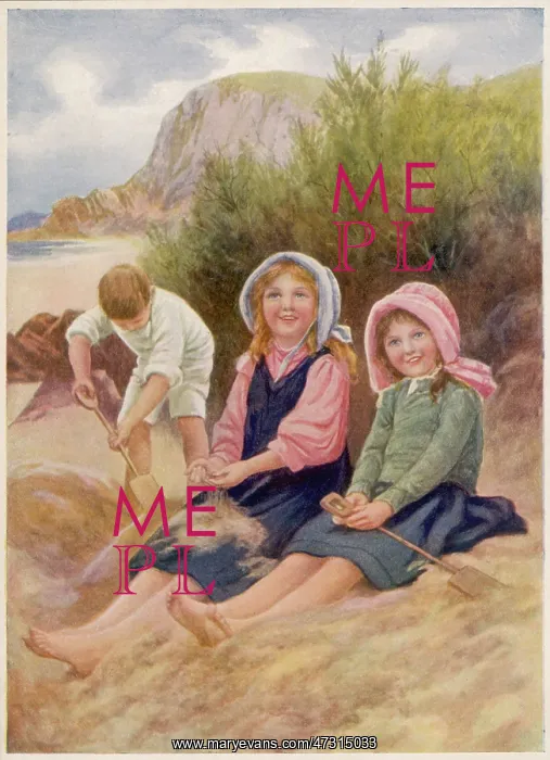 : THREE CHILDREN ON SAND : THREE CHILDREN ON SAND