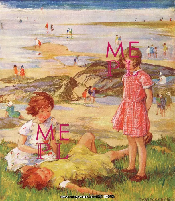 : Children at Seaside - Sunny Days by C V MacKenzie : Children at Seaside - Sunny Days by C V MacKenzie
