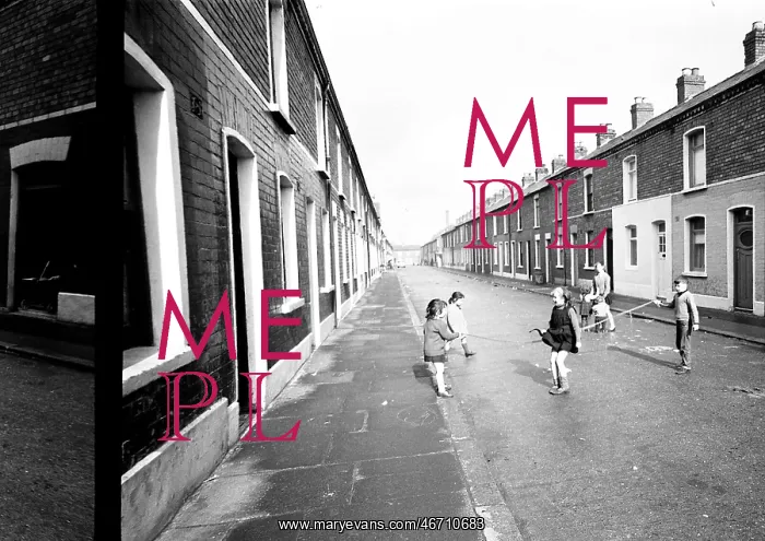 : Children skipping in a street, Belfast, Northern Ireland : Children skipping in a street, Belfast, Northern Ireland